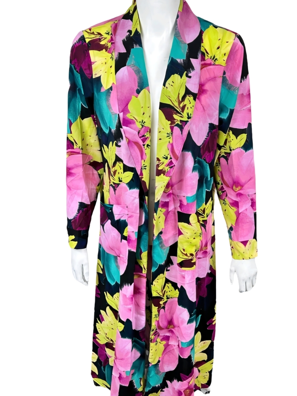 G.I.L.I. Floral Open Duster - Pink, Yellow, Teal on Black